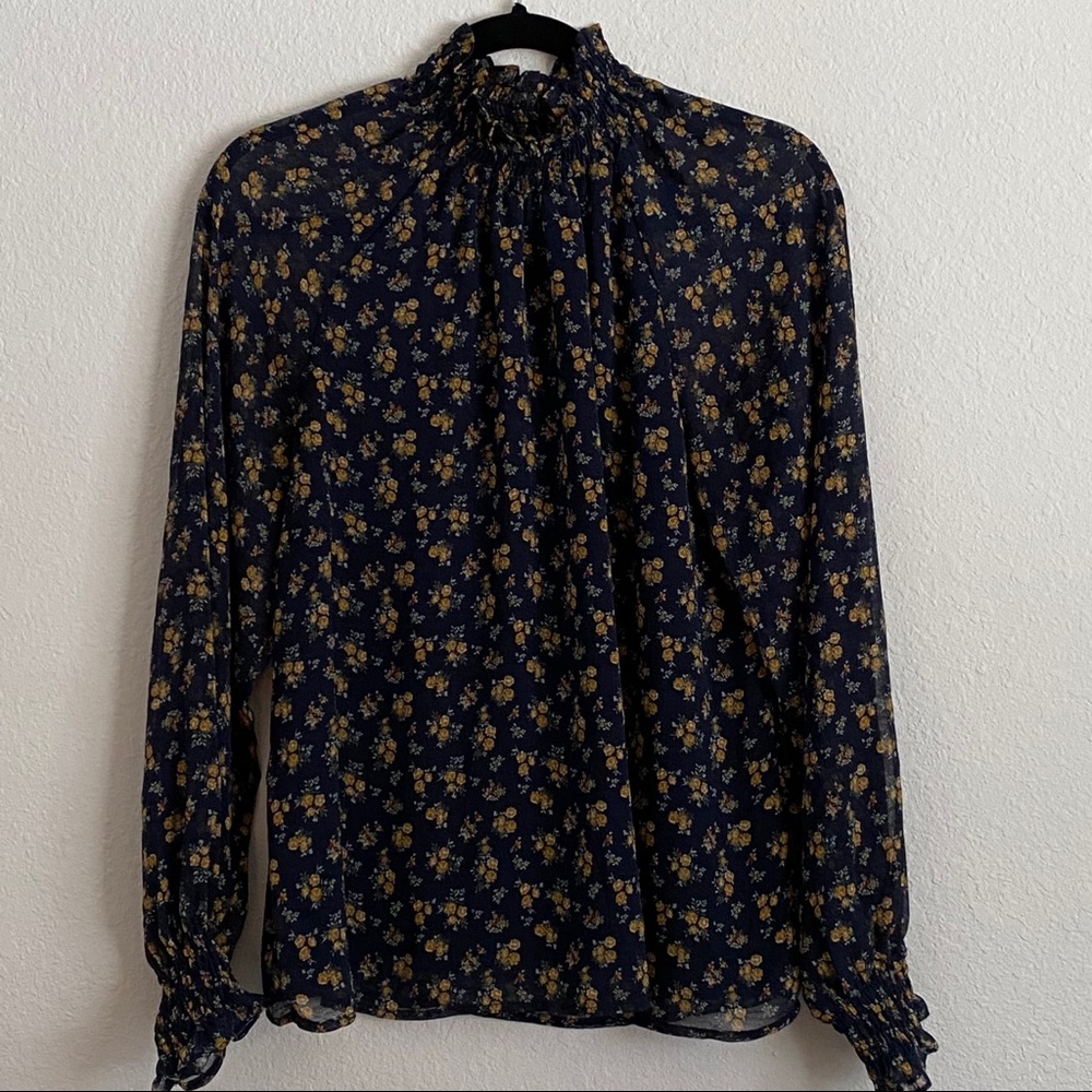 Elodie Navy Floral Mock Turtle Neck Blouse